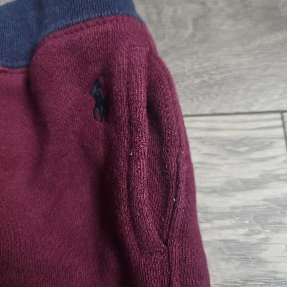 Ralph Lauren Sweatpants Baby 6M Burgundy Navy Blue Pony Joggers Fleece Cuffed